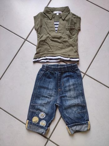 Ensemble 3 mois garçon jean et tee shirt vert kaki kitchoun