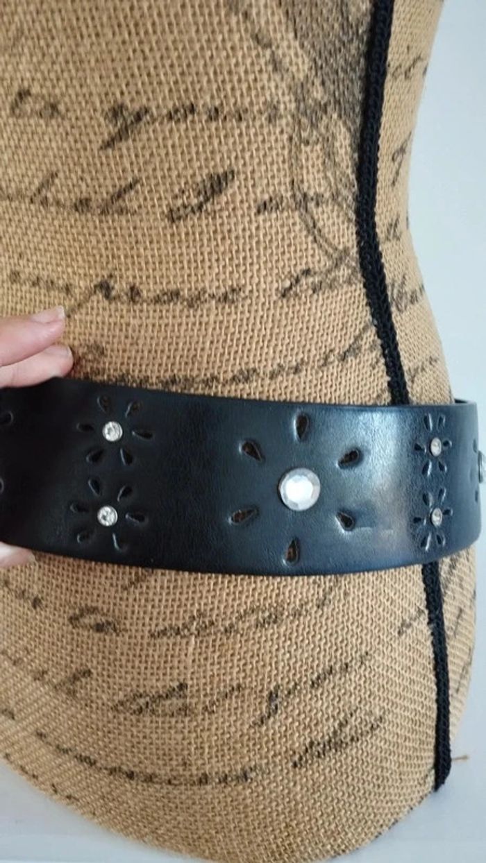 Ceinture noire effets pierres blanche 90 cm - photo numéro 4