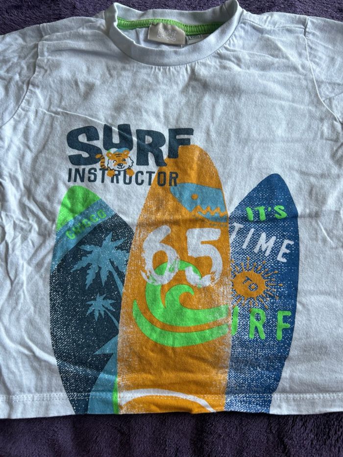 T-shirt manches courtes blanc et imprimés thème surf My first Chicco taille 4 ans - photo numéro 2