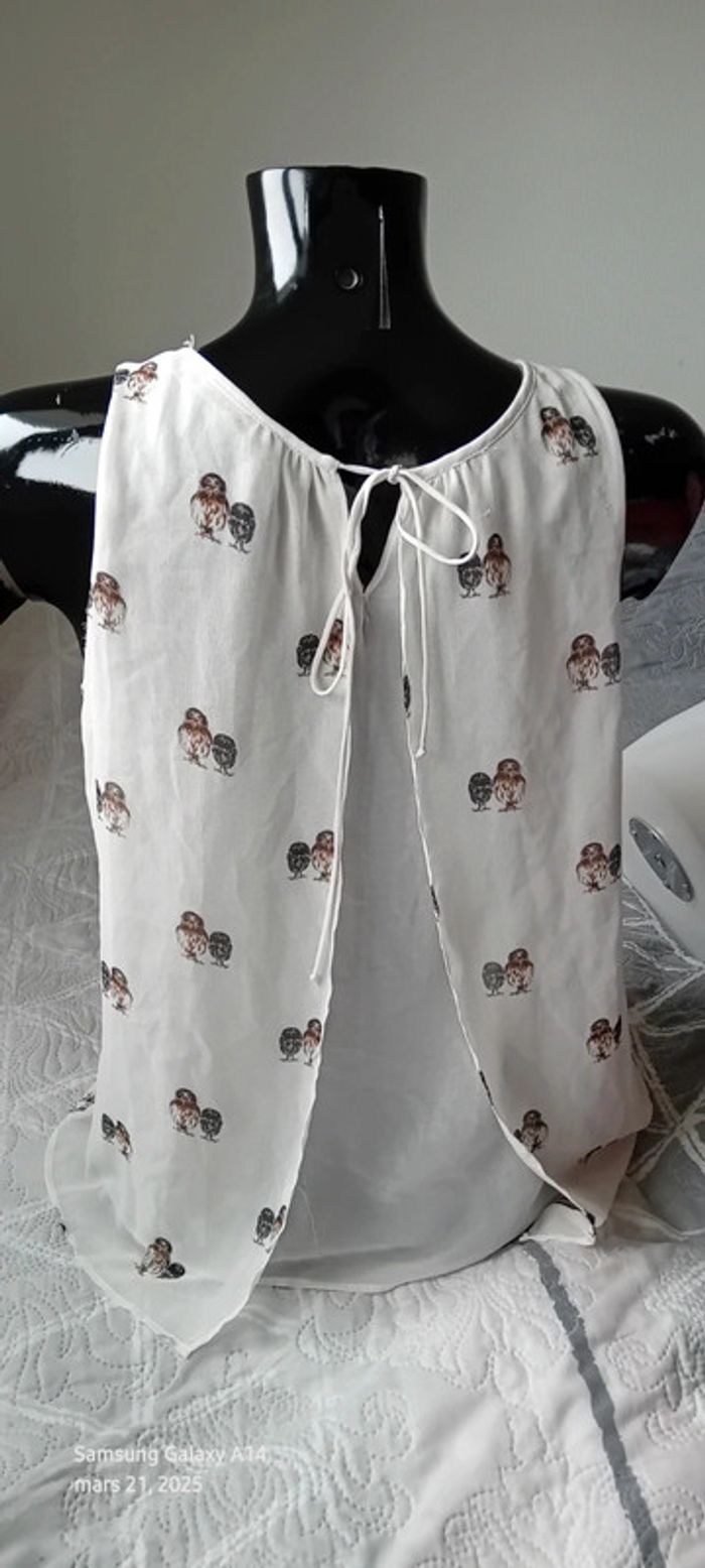 Blouse sans manches dos ouvert motif chouettes femme S trafaluc zara - photo numéro 5