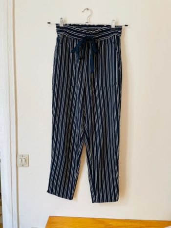 Pantalon rayé bleu et blanc Zara taille haute