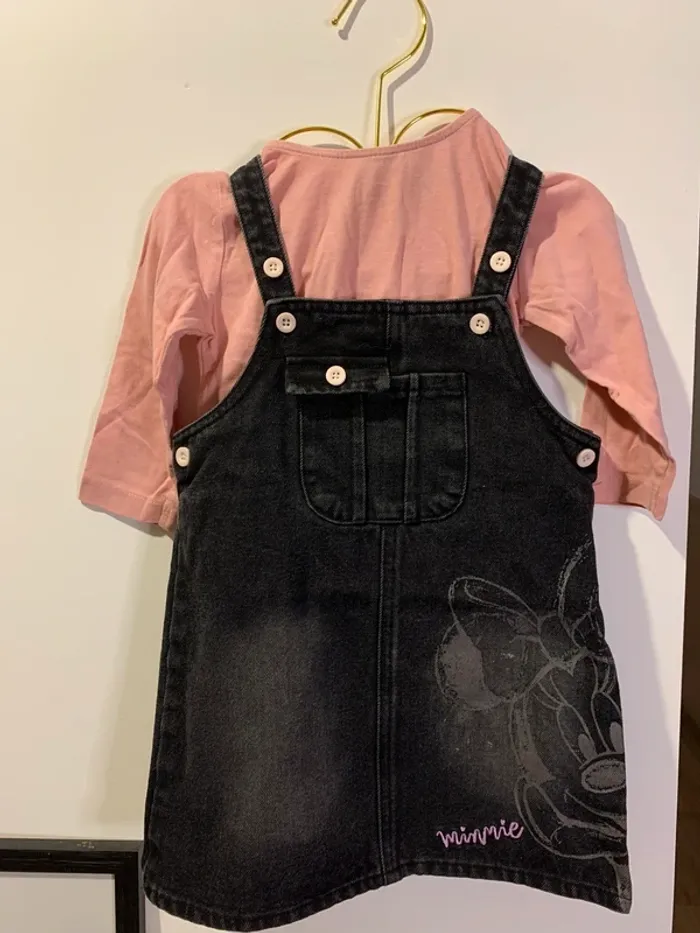 Ensemble 12-18 mois Disney Minnie fille robe salopette sous pull
