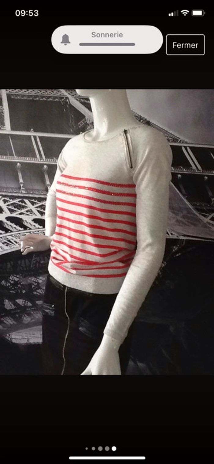 Pull gris et corail à petits strass - photo numéro 3