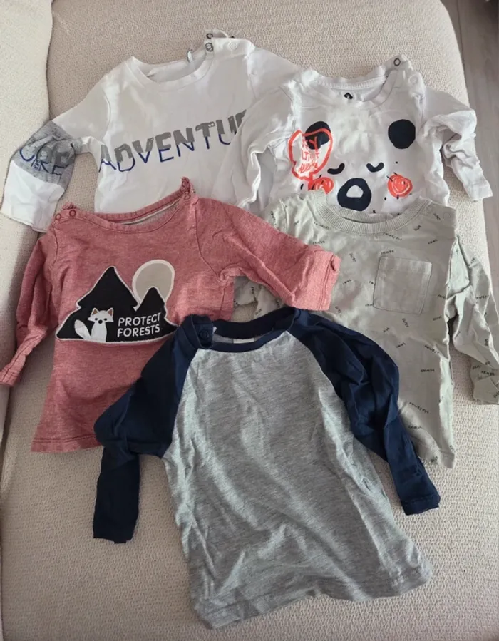 Lot 5 t-shirts manches longues 6 mois - photo numéro 2
