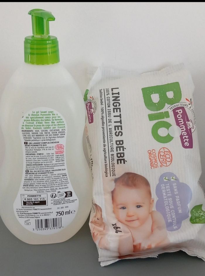 Gel lavant et lingettes pommette