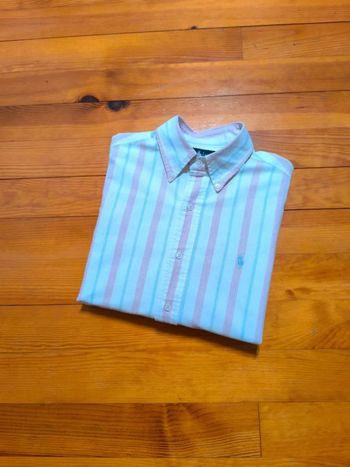 Chemise à rayures - Ralph Lauren - Logo brodé gris - Blanc, rose, bleu - Taille M