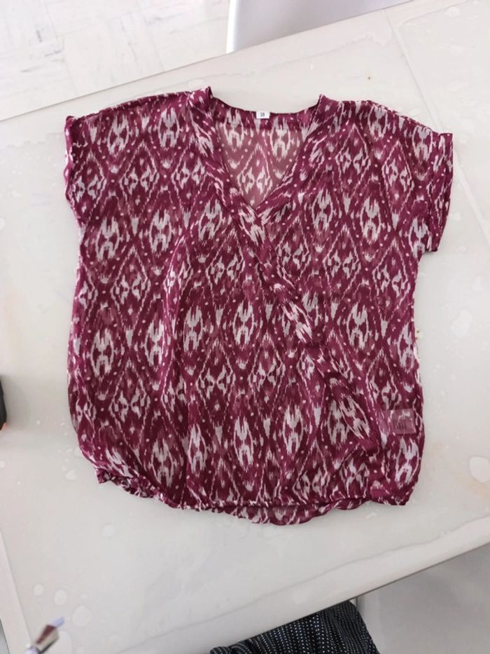 Top voile bordeaux et blanc 38