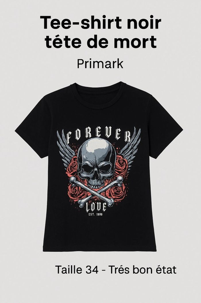 🖤 Tee-shirt noir tête de mort - Primark Taille 34 - Très bon état
