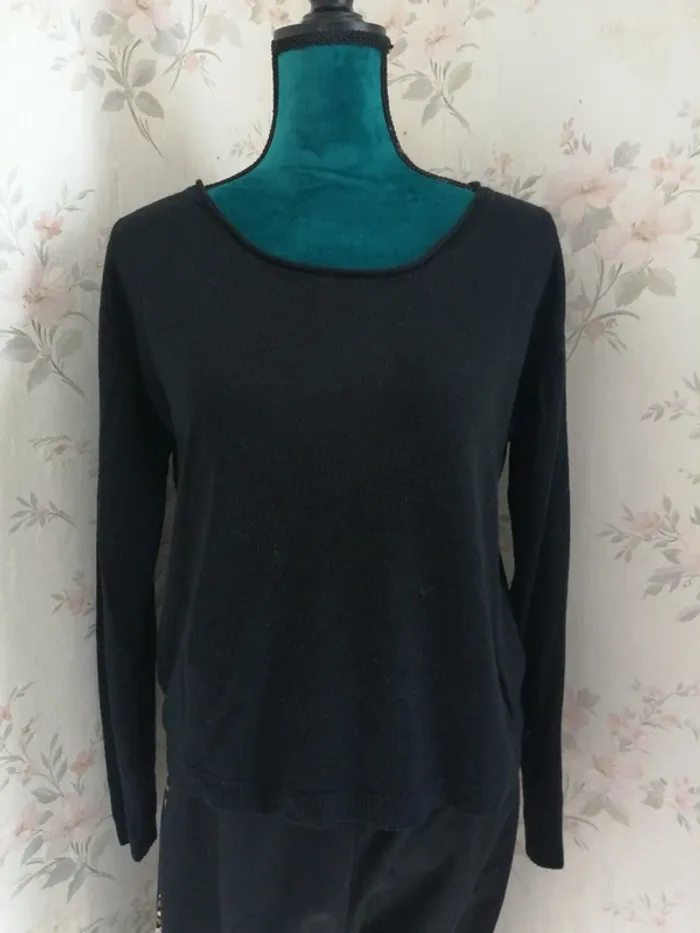 Pull fin noir uni avec col rond / la halle / (S)