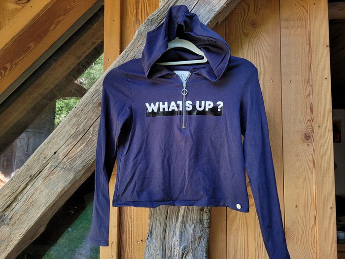 Superbe haut à capuche court IKKS marine, 12/14 ans