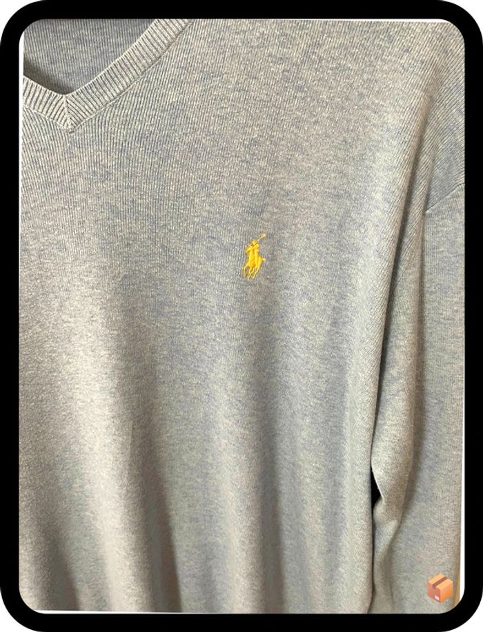 Pull Ralph Lauren – Taille L/G équiv. XXL oversize – Bleu ciel – Cavalier jaune - photo numéro 2