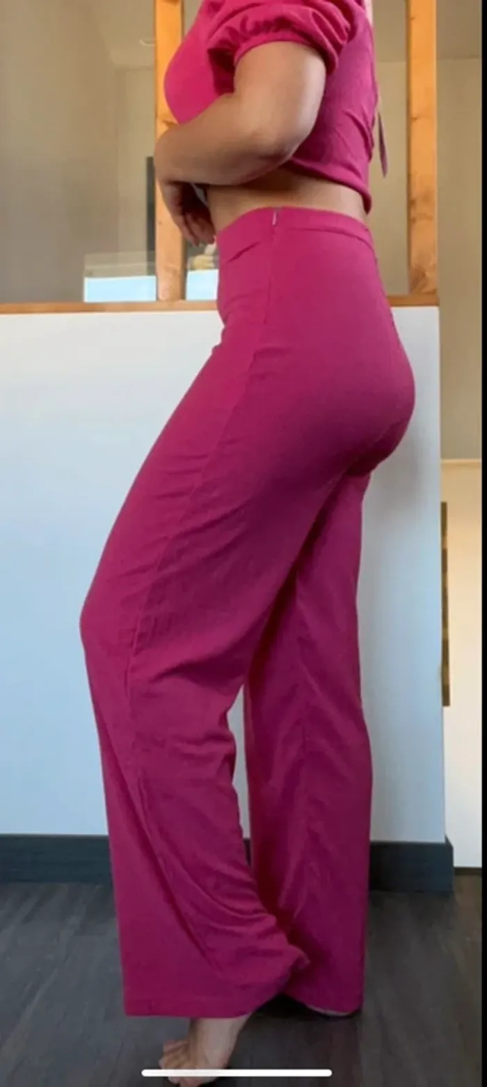 Ensemble crop top et pantalon rose sexy - photo numéro 3