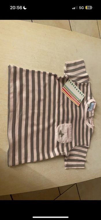 T-shirt rose et marron avec papillon Vertbaudet Taille 12 mois Neuf