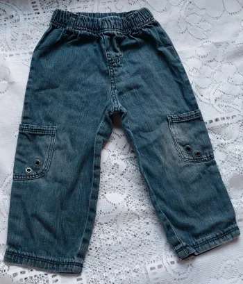 Pantalon cargo en jean - poches latérales, en bon état, taille 18 mois