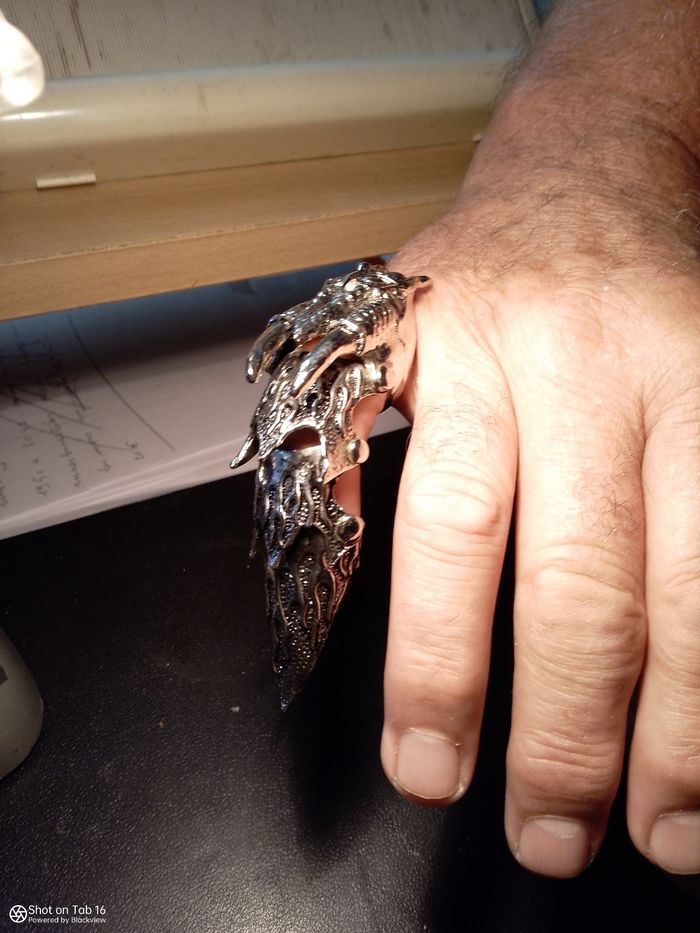 Bague longue à griffe tête de dragon alliage argenté acier - photo numéro 4