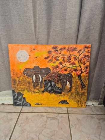 ​🐘 Évasion Sauvage – Peinture sur toile "Soleil Couchant"