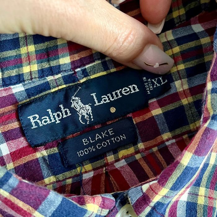 Chemise à manches courtes bleue, rouge, jaune à carreaux Ralph Lauren pour homme en taille XL - photo numéro 4