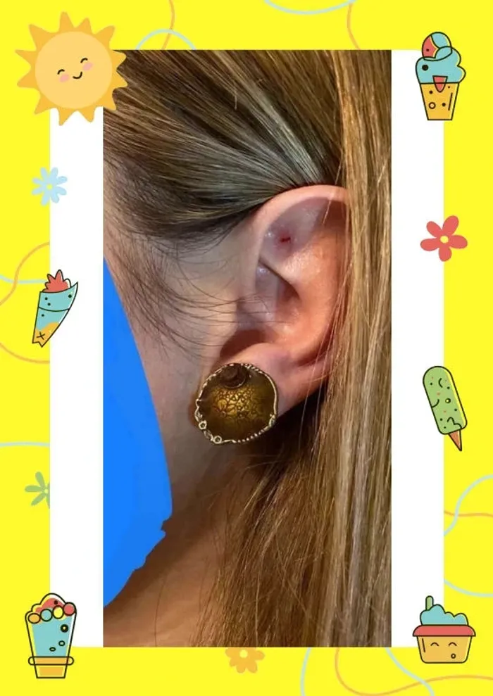 Boucles d'oreilles à clips marron cuivre fleurs