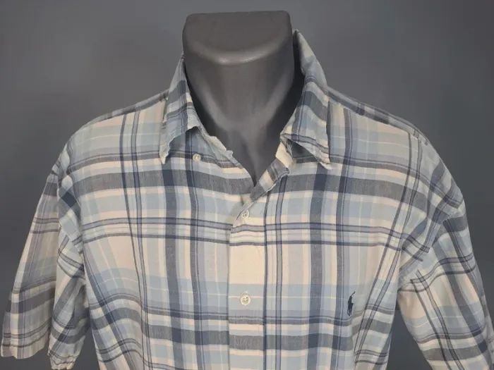 Chemise Ralph Lauren à carreaux bleu clair – Taille L – 100% coton (557) - photo numéro 2