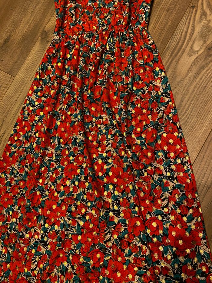 Robe longue vert et rouge coquelicot TS - photo numéro 3