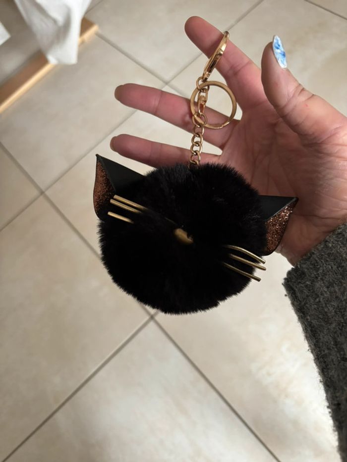 Porte clé tête de chat noir - photo numéro 2