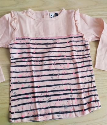 T-shirt manches longues fille rose rayé marine taille 2/3 ans 3 Pommes