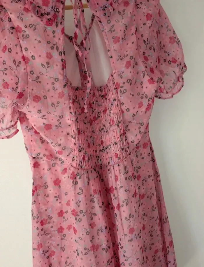 Robe d'été courte vintage rétro champêtre romantique rose fleuri taille 36 - photo numéro 7
