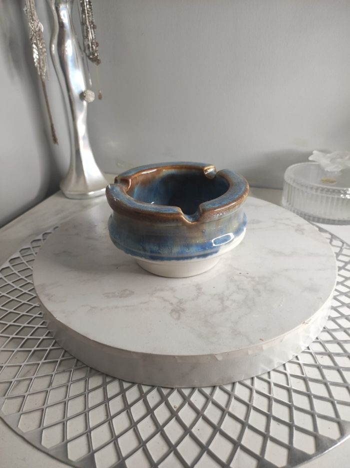 Cendrier céramique vernissé bleu - photo numéro 3