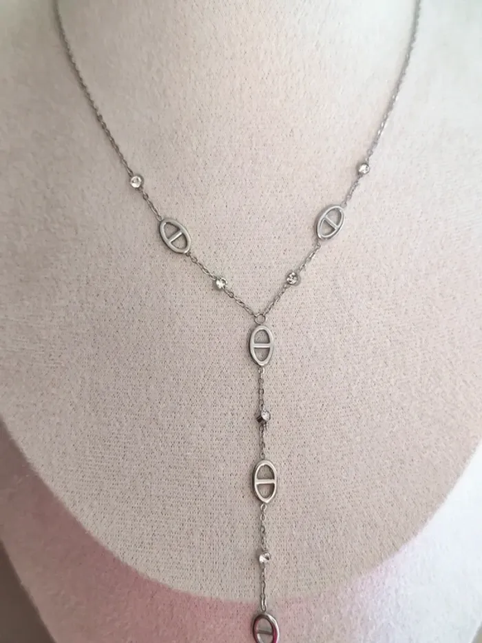 Pendentif argenté en Y maille marine et zircons - photo numéro 5