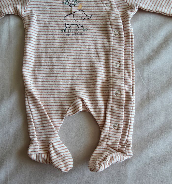 Kiabi Pyjama Coton Bio Rayé Marron Très Bon État 0M - photo numéro 3