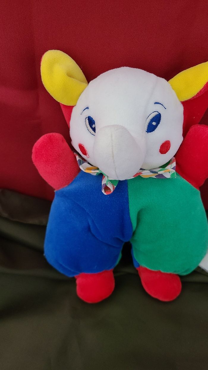 doudou éléphant vintage bleu vert jaune rouge bandana - photo numéro 4