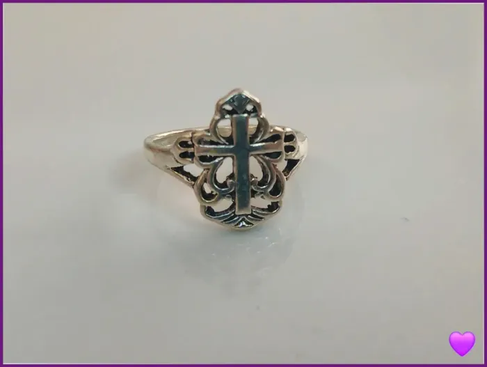 Bague croix tendance argenté en acier inoxydable