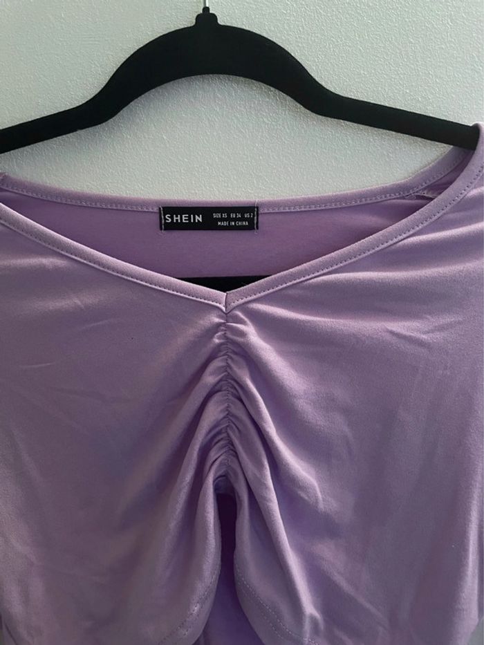 T-shirt à manches longues violet crop top neuf - photo numéro 2