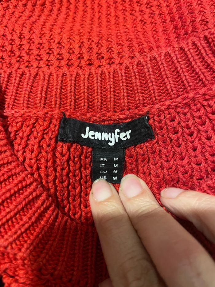 Pull rouge à manches longue grosse maille tressé au col Jennyfer taille M - photo numéro 5