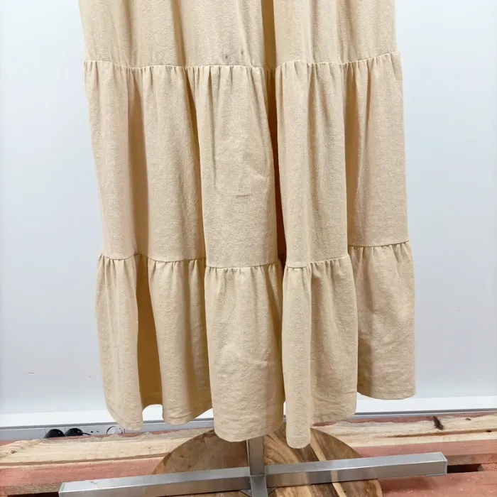 Robe longue beige CMT Atelier col cache-cœur manches courtes fluide T38 coton élasthanne A1260 - photo numéro 10
