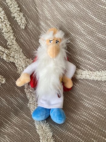 Peluche doudou 24cm Astérix et obelix panoramix druide Poupée blanche et rouge très bon état