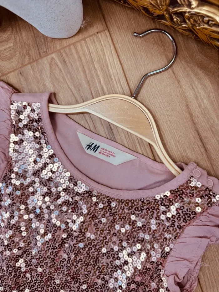 Taille 3-4 ans Salopette cérémonie fille H&M rose doré * Sequins * 🌸 - photo numéro 3