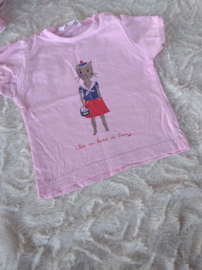Tee shirt chemise manches courtes Fille 6 mois Chat "Cléo au bord de l'eau" Babibou 100% coton - photo numéro 7