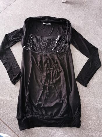 T-shirt à manches longues tunique noire chic femme XS 34 comme neuf Noël