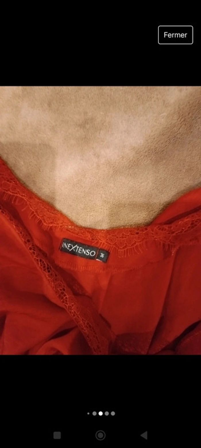 Blouse rouge effet satinée caraco - photo numéro 9