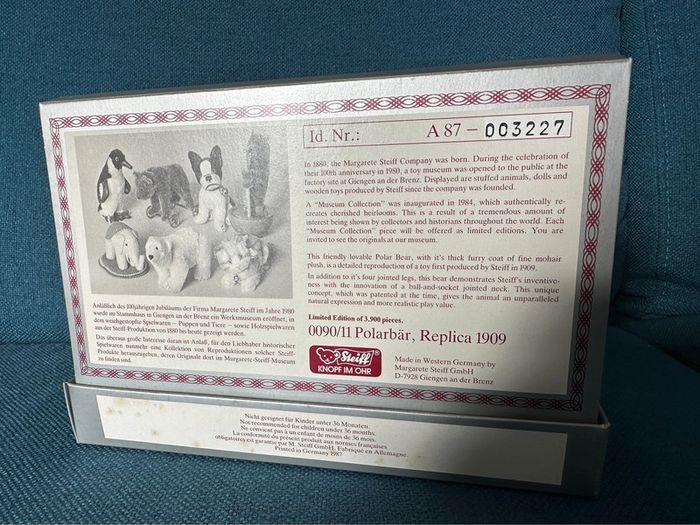 Steiff Replica 1909 Polarbär peluche ours polaire blanc Mohair 18cm édition limitée numérotée - photo numéro 7