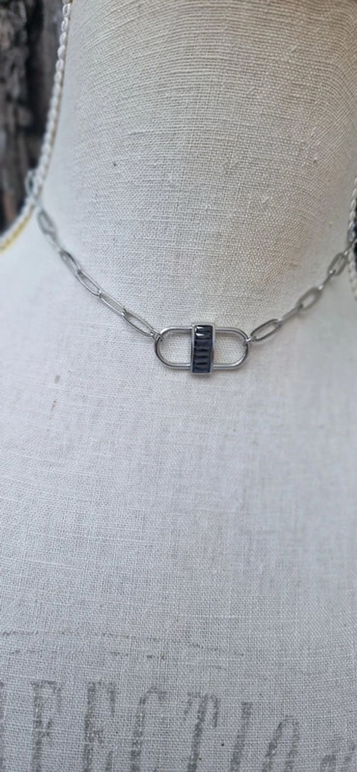 Collier mailles larges réglable acier inoxydable argent Manille