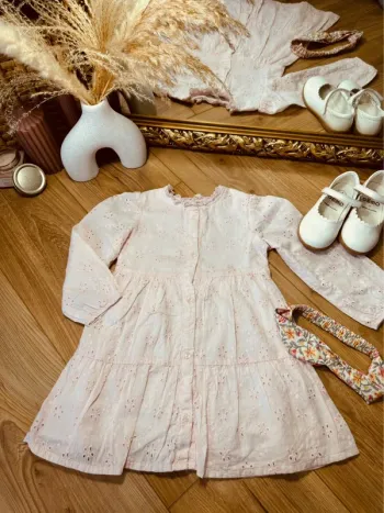 Taille 2-3 ans robe à manches longues et bandeau TAO Primark rose pale * broderie anglaise * 🌺