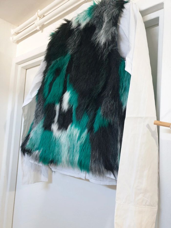 Gilet Cardigan sans manche Fausse fourrure et Chemise trapèze assortie Coton Catimini 10 ans - photo numéro 2