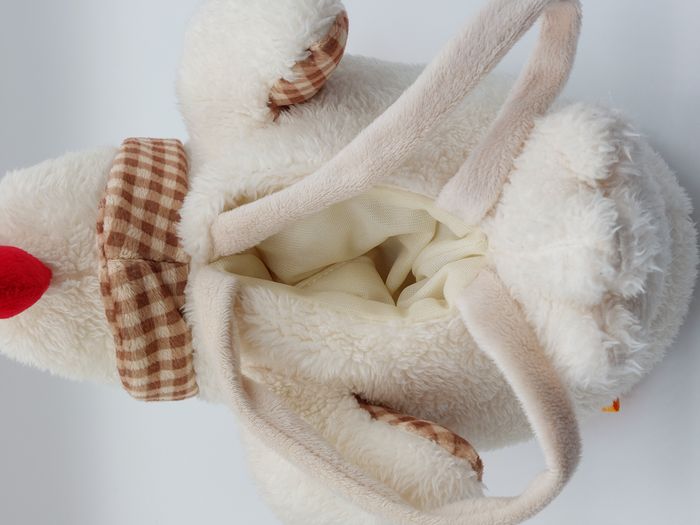 Peluche sac doudou coq poule blanche FIZZI env. 30 cm écharpe carreaux panier - photo numéro 4