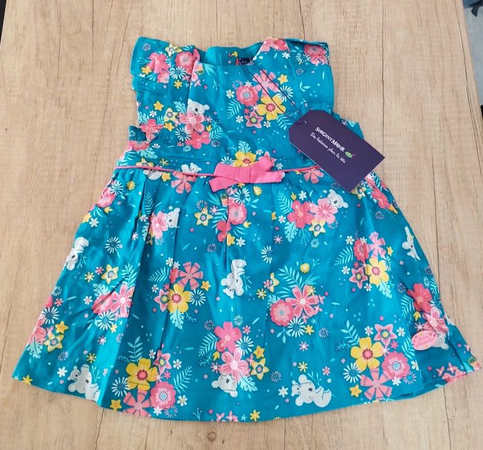 Robe sans manches fille bleu canard et fleurs taille 6 mois Sergent Major