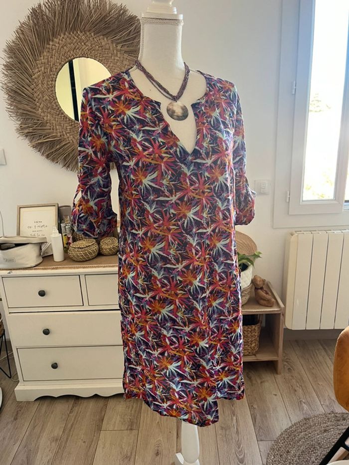 Robe de plage chic imprimée légère en coton taille 2 (38/40) - photo numéro 4