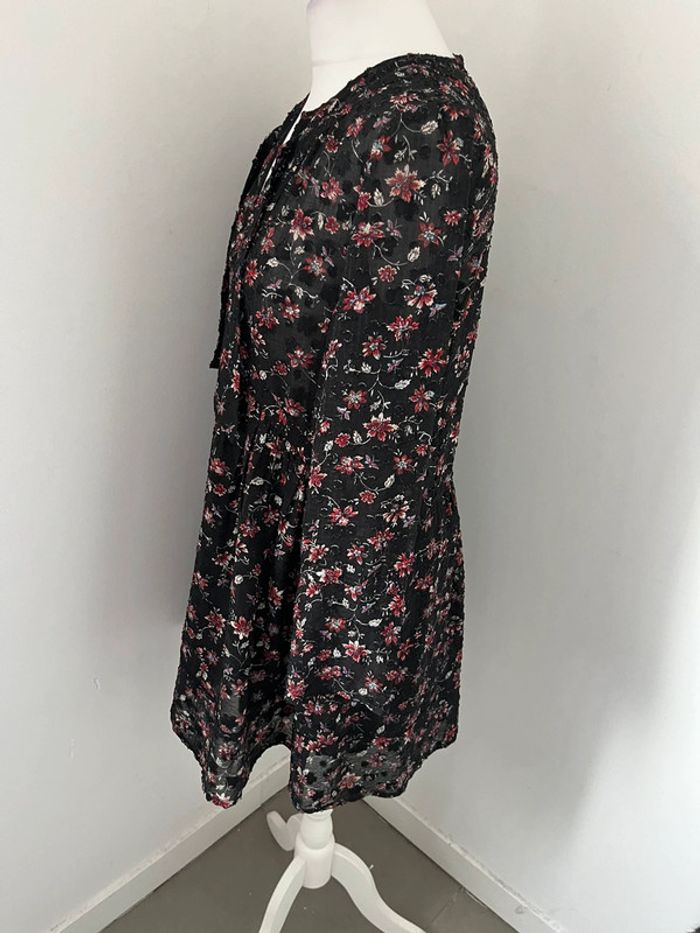 Robe col en V noire à fleurs Bash S - photo numéro 4
