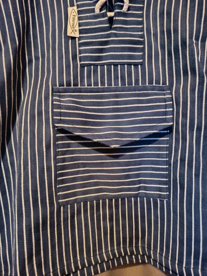 Marinière.unisex. Enfant. Marque sima . Fisher men . Manche longues. Bleu rayures blanches. - photo numéro 3