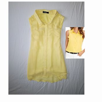 Blouse chemise sans manche en voile jaune petit dos nu ouvert S M 36 38 Jennyfer
